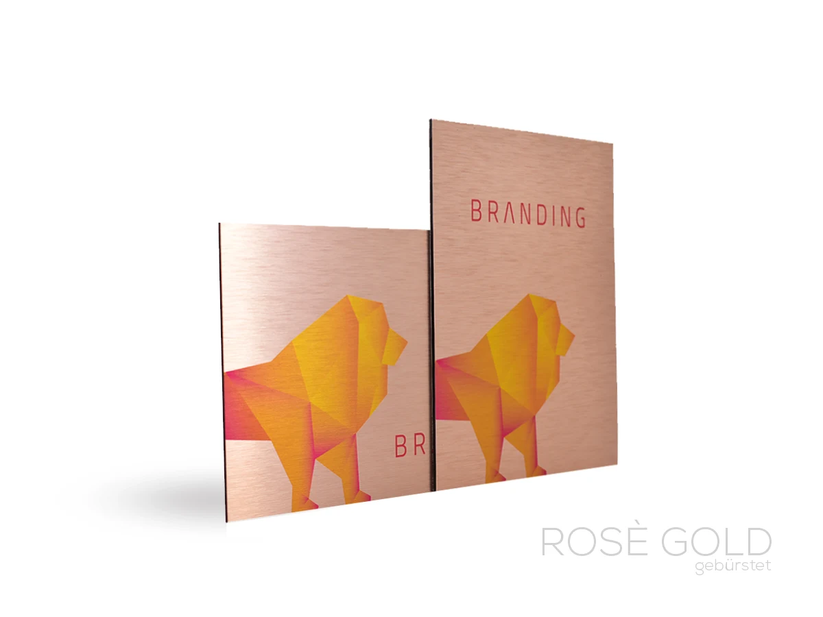 Günstige Werbeschilder aus rosé-gold gebürsteten Aluminiumverbundplatten für Senftenberg